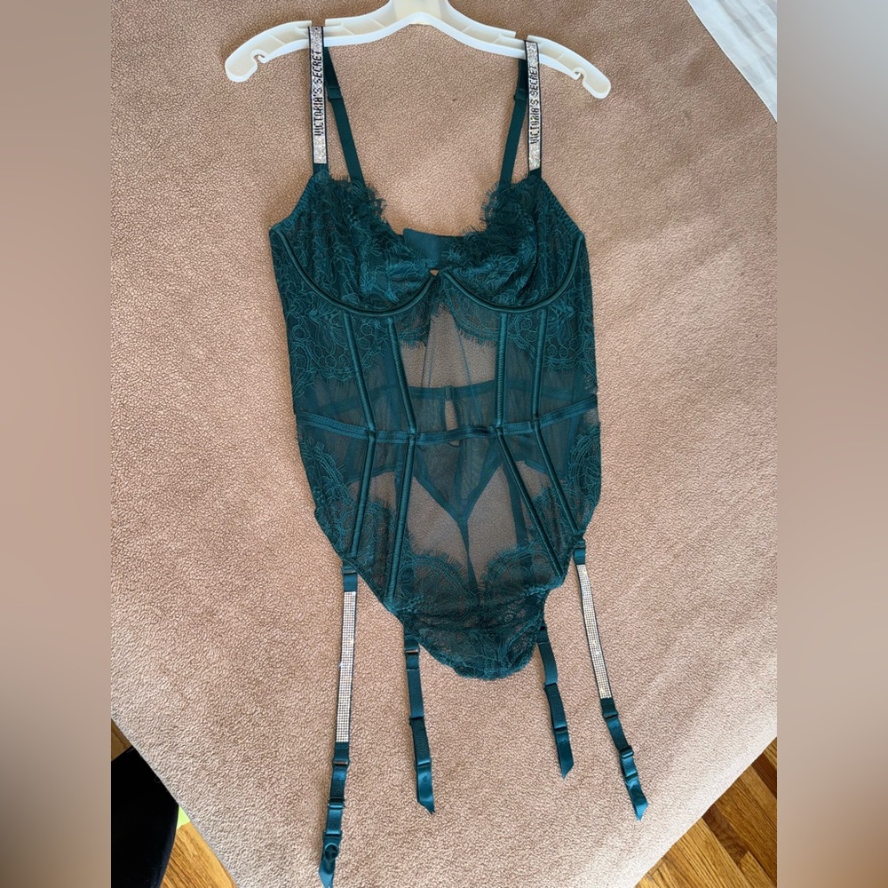 Victoria’s Secret Elegant Rhinestone and Lace Bodysuit in Teal